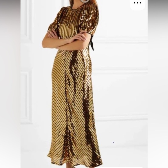 RIXO Gold Sequin Midi Dress Size Small - Picture 2 of 7